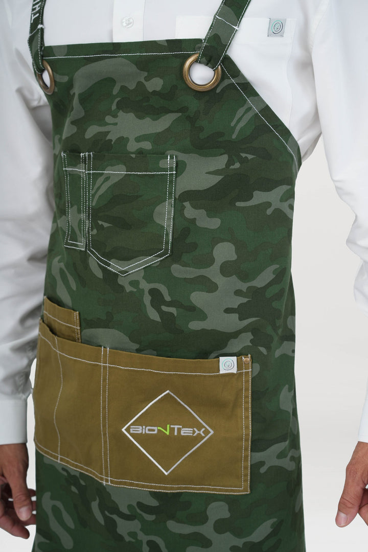<b>BioNTex™</b> Unisex Emb Camo Cross-back Bib Apron