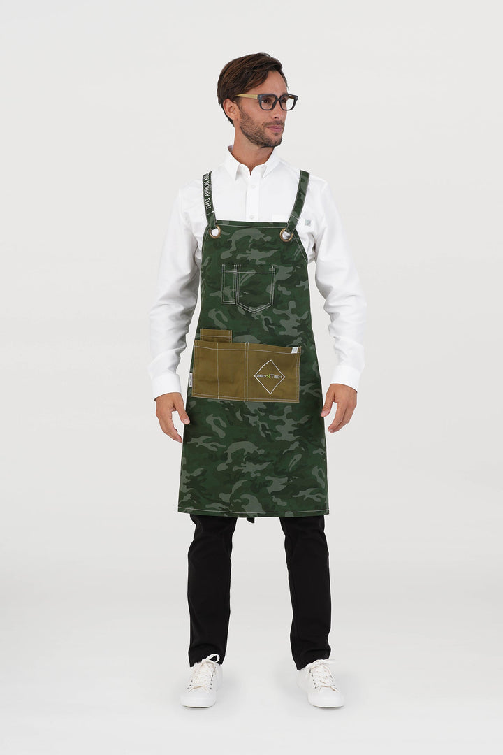 <b>BioNTex™</b> Unisex Emb Camo Cross-back Bib Apron