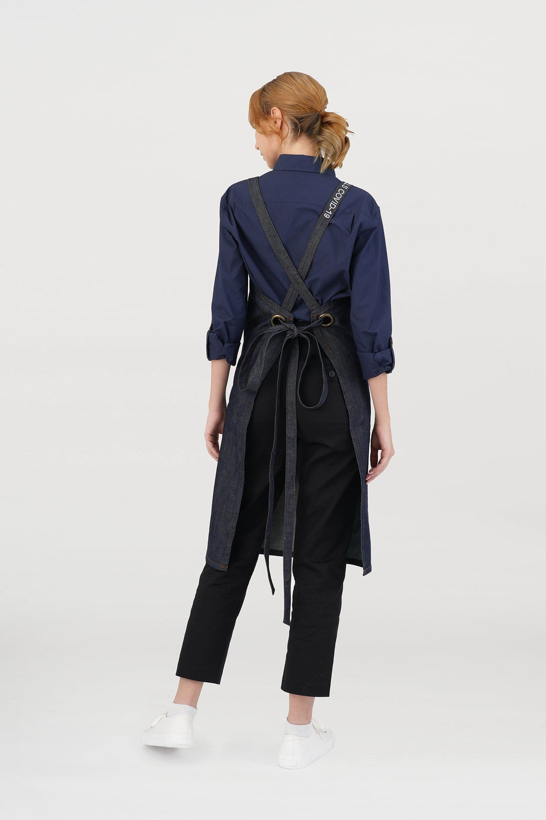 <b>BioNTex™</b> Unisex Denim Cross-back Bib Apron with Contrast Pockets