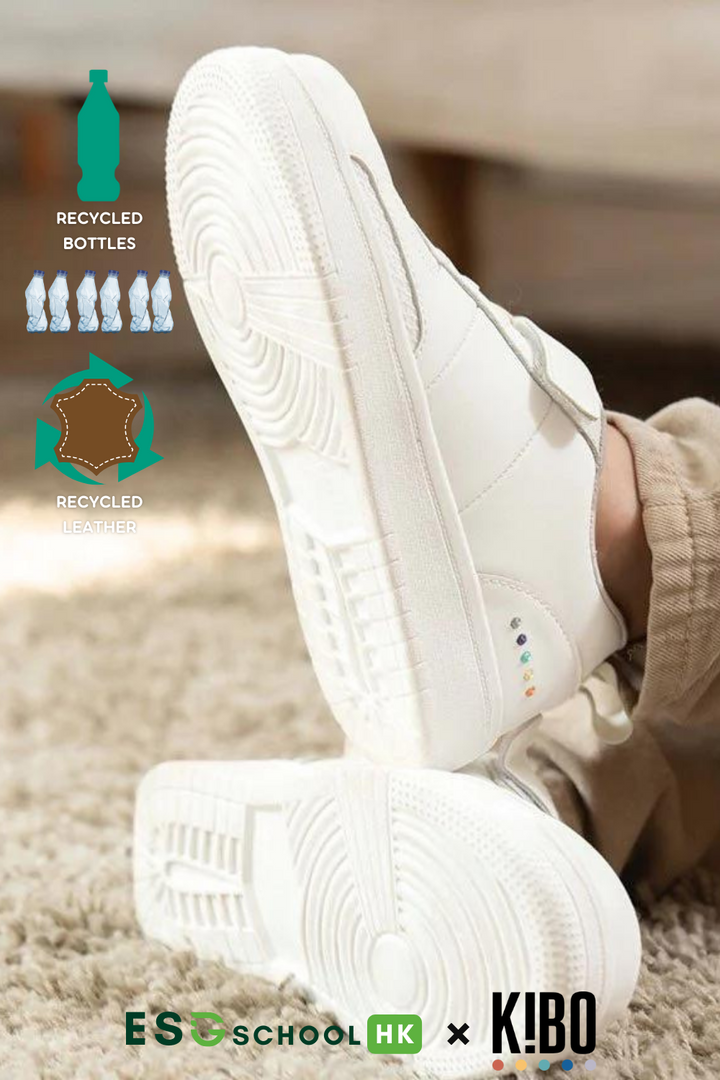<b>KIBO ‧ Light Treads</b> Kid's Recycled Leather Sneaker (KD1-WHT)